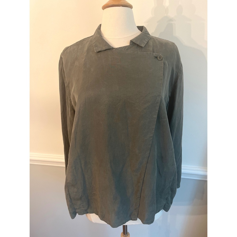 Eileen‎ Fisher Tencel Drape Collar Jacket Size XL Olive Green